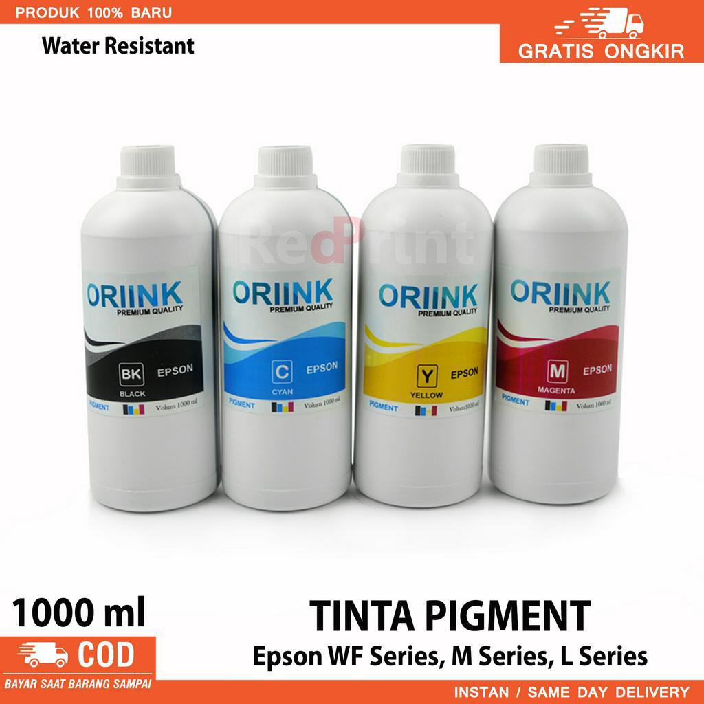 Tinta Pigment ORIINK untuk Printer L Series L110, L210, L350, L1300, L365, L310, L360, L385, L380, L650 L460, L465, L485, L605, L1110, L3100, L310, WF Series WF-7610, WF-C5790, WF-2528,  M Series : M1100, M3170, M2140, M205, Water Resistant. 1000ml