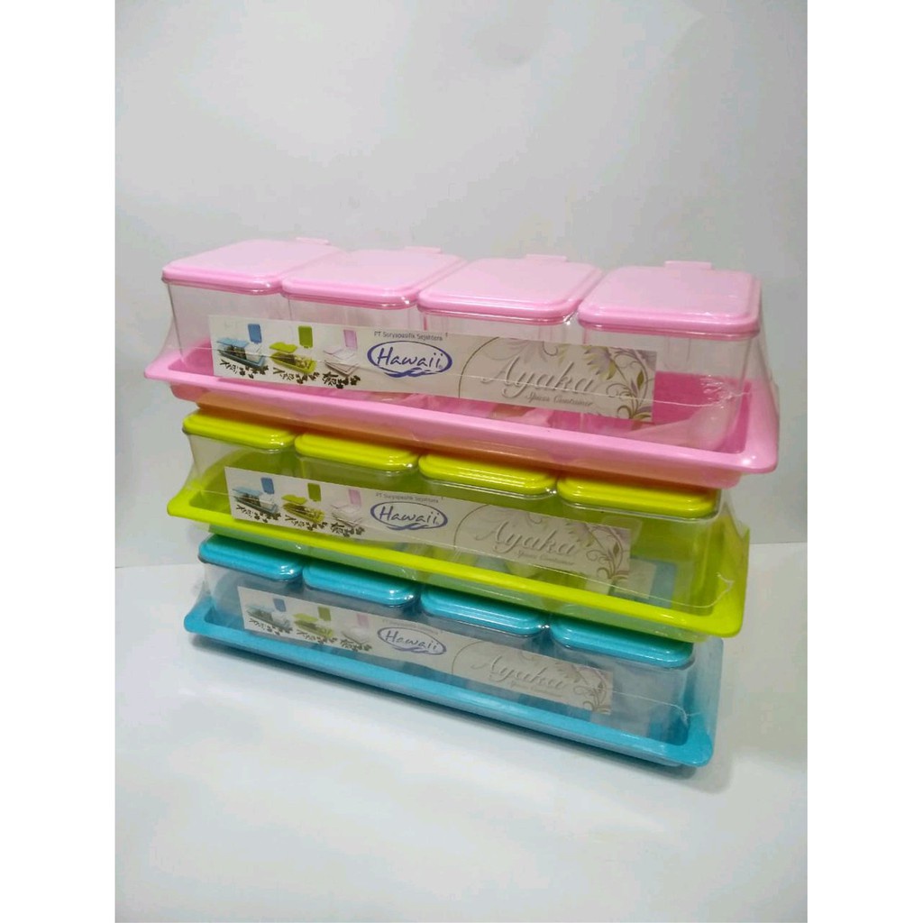Tempat Bumbu Set Isi 4 Pcs Ayaka Hawaii / Toples Kotak Bumbu Dapur / Rak / Kitchen Set
