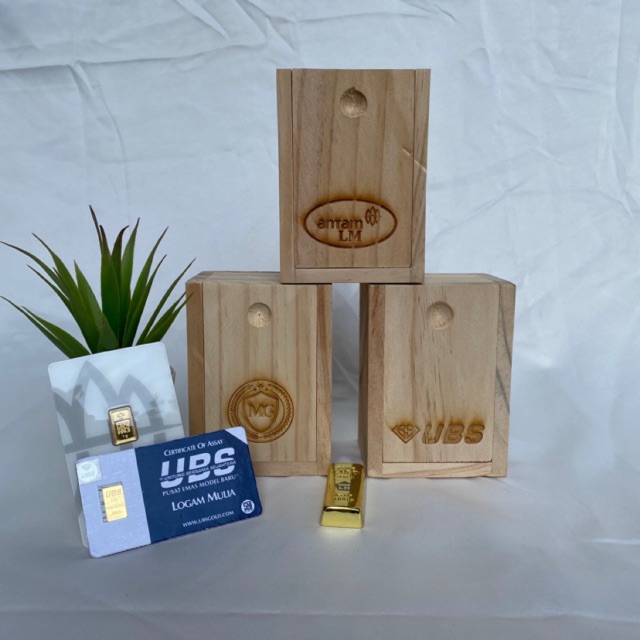 Kotak Emas LM Antam UBS Mini Gold  Pine Wood