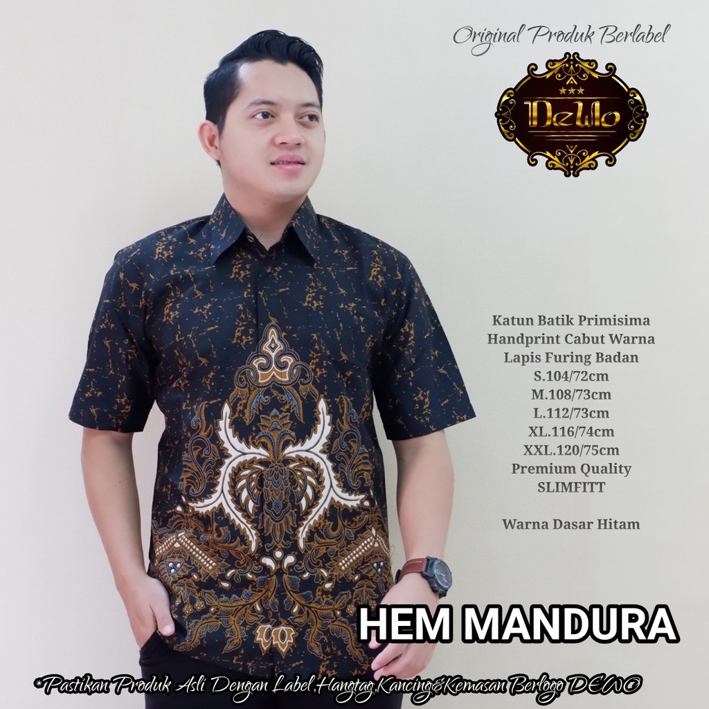 MANDURA Kemeja Batik Pria Lengan Pendek Katun Halus FULL FURING Dewo