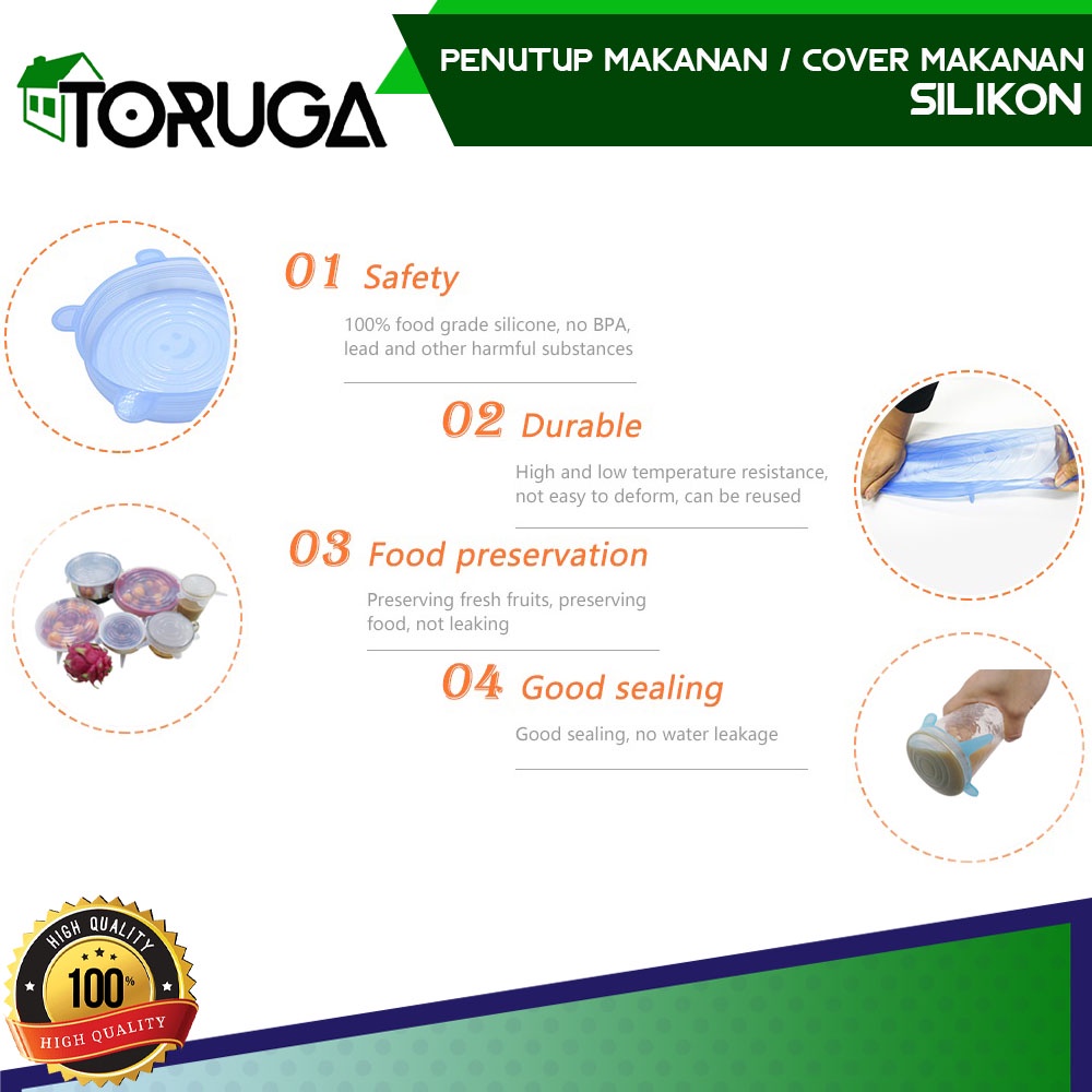 Penutup Makanan Silikon 6 in 1 Food Cover Lid Praktis Anti Tumpah Serbaguna