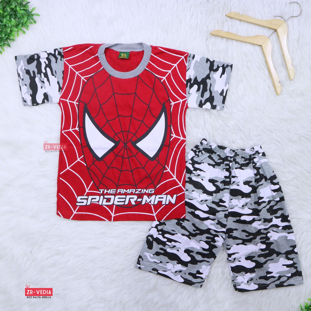 Setelan Pendek SuperHero Uk 9-10 Tahun / Kaos Anak Laki Celana Pendek Cowok Karakter Baju Murah