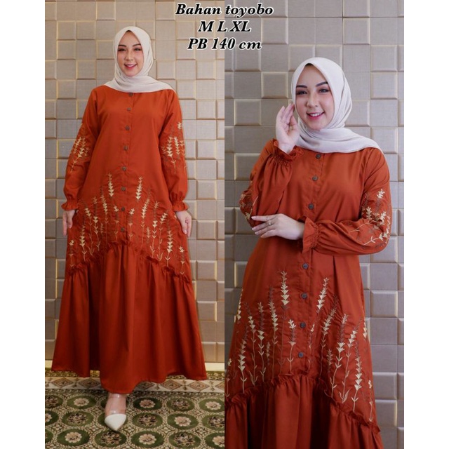 Gamis ridd bordir premium / Gamis toyobo / Gamis bordir / Baju gamis dewasa / Fashion muslim terbaru