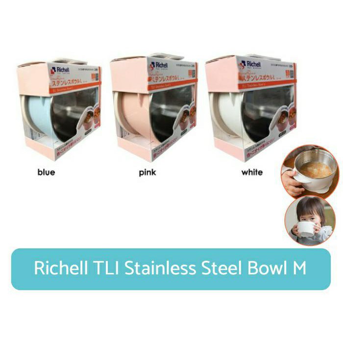 Richell Stainless Steel Bowl M, Mangkuk Makan+Sendok Bayi 20167 / 20168 / 20169