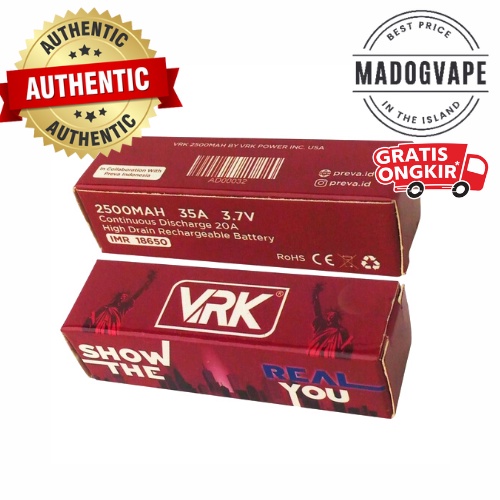 Battery Baterai Battrai VRK 18650 2500mAh 35A Authentic By VRK USA