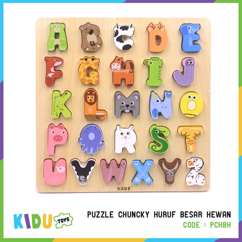 Mainan Anak Puzzle Timbul Huruf Wooden Puzzle Chuncky Huruf Besar Hewan Kidu Toys