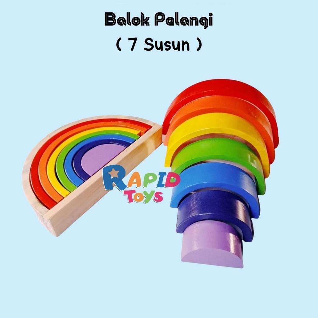 Mainan Edukasi Kayu Balok pelangi/ Menara Pelangi/ Balok Awan/ Balok Matahari/ Balok Bintang/ Balok Bulan/ Balok Iqro Terlengkap