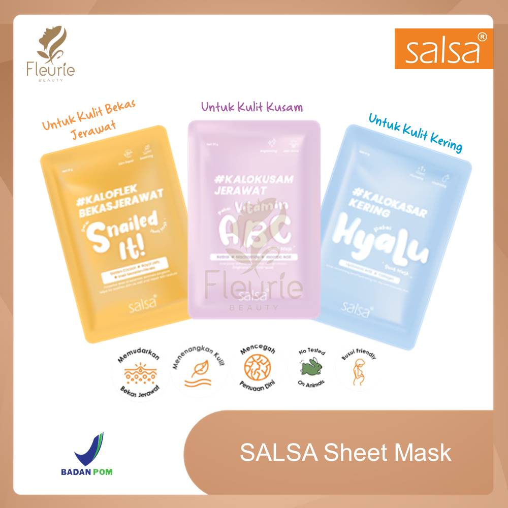 SALSA Sheet Mask 20g (Hyaluronic, Vitamin ABC, Snailed It) - Masker Wajah Daily Original BPOM