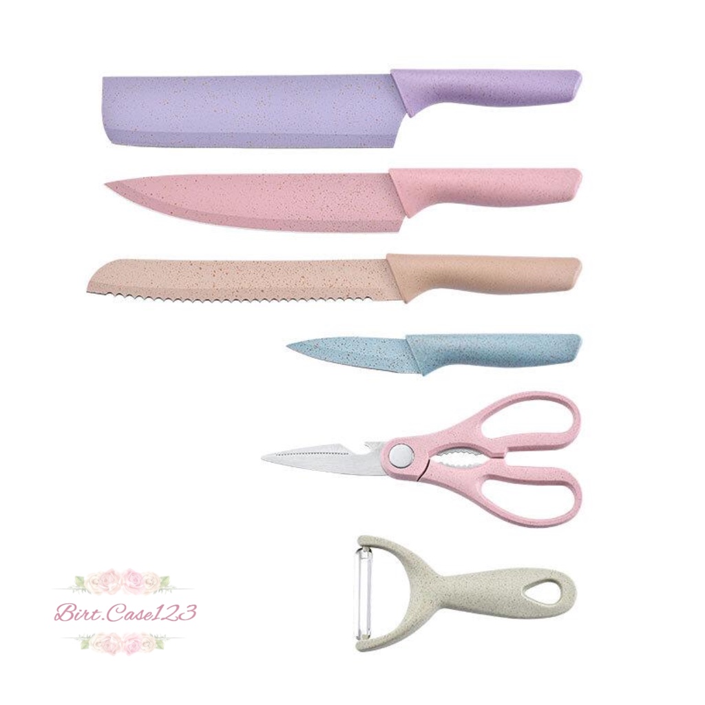 RT84 ONE PISAU KNIFE STAINLESS ANTI LENGKET 1 SET ISI 6 TERMURAH PISAU SET LENGKAP PELAPIS ANTI LENGKET WARNA PASTEL BC6221