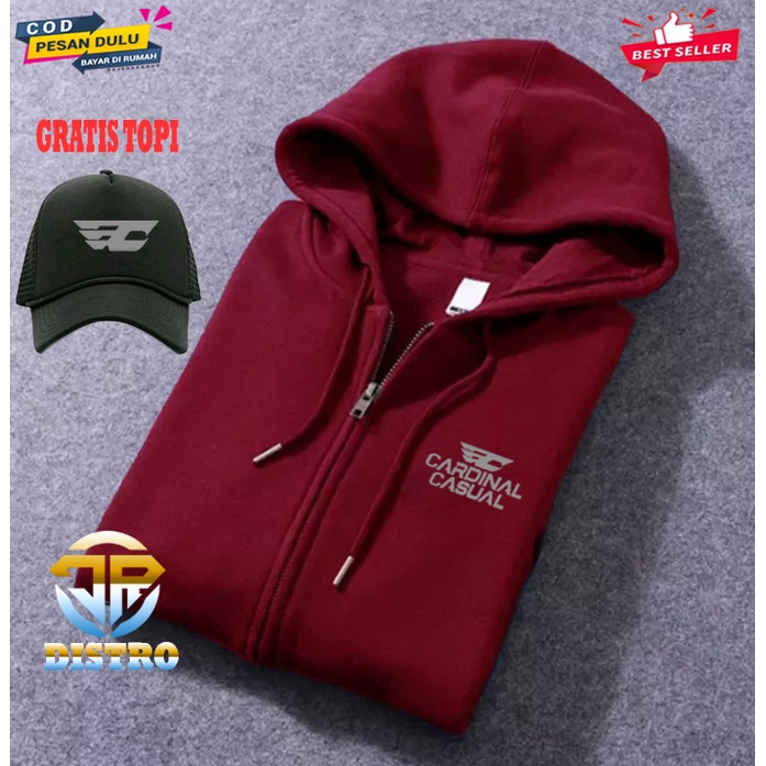 GRATIS TOPI... Jaket Hoodie Resleting Cardinal Casual Text Silver Premium Quality Jaket Pria Wanita 