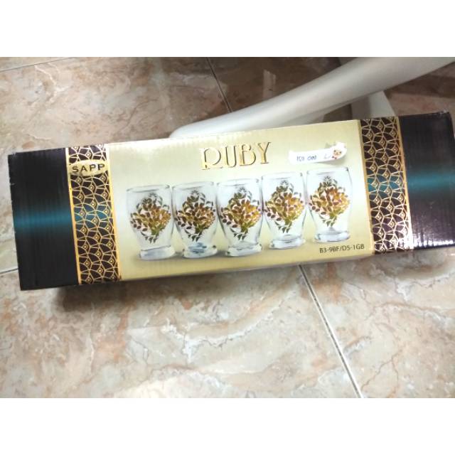 Gelas cantik ukiran Satu set isi 6 pcs ruby cangkir kaca beling transparan kado pernikahan
