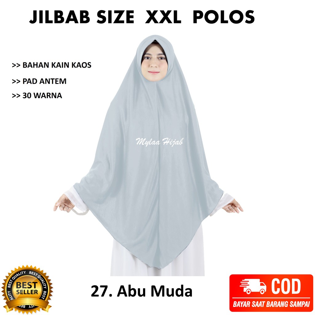 Jilbab instan NON SERUT Size XXL Pad Antem Bahan Kaos PE murah XXL-03 HARGA GROSIR TERMURAH.-27. ABU MUDA NON