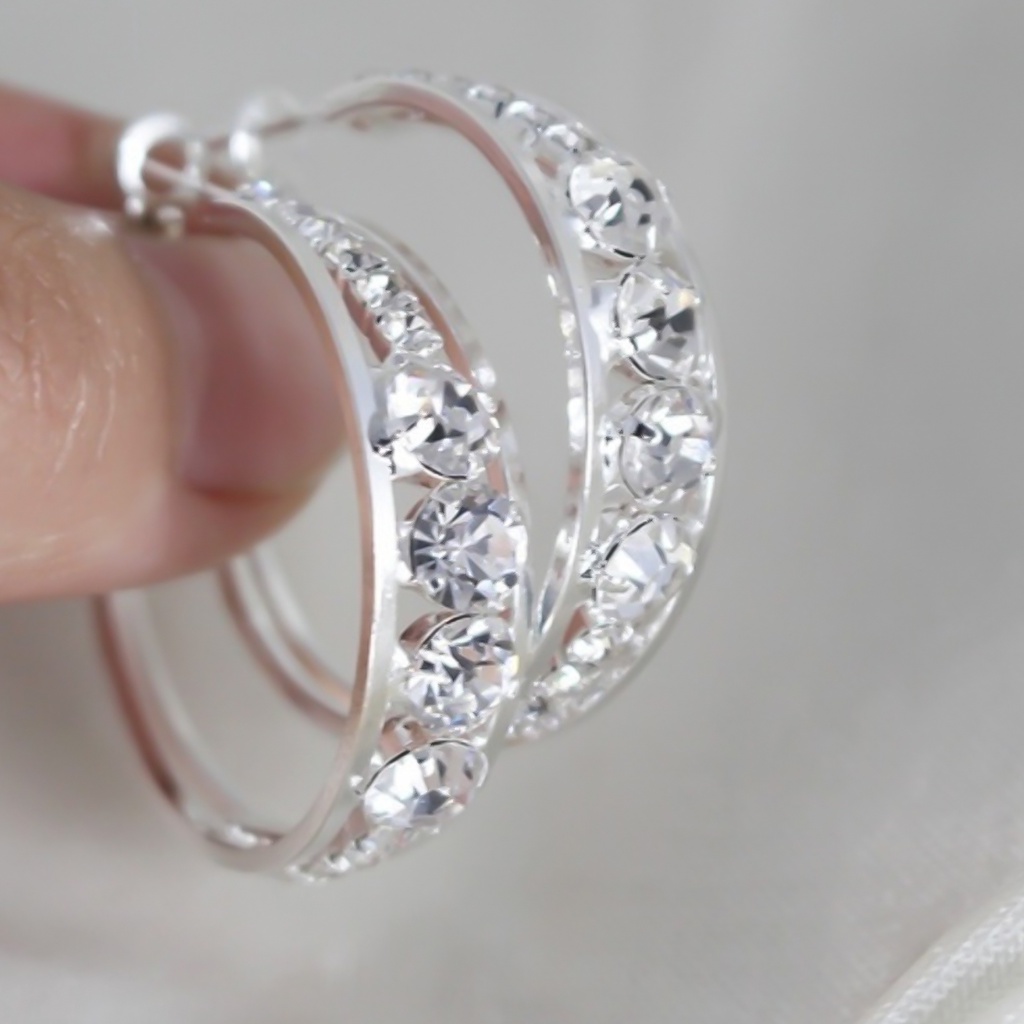 Hu Hu Hu Hu Hu Alat Bantu Pasang Kacamata♡ Anting Hoop Bahan Alloy Aksen Berlian Imitasi Untuk Pernikahan