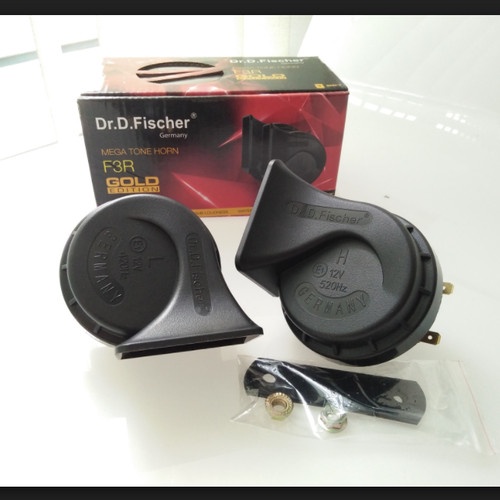 Paket Komplit Klakson Keong 12 Volt Dr. D fischer 12V water Resistant F3R Gold edition. MOBIL MOTOR HITAM original