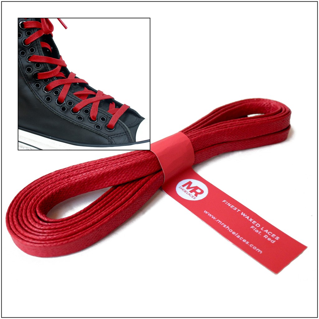 MR Shoelaces FT17 Red - Tali Sepatu Lilin 6-7mm Gepeng Flat Pipih (Waxed Laces) 90cm 100cm 120cm 150cm 200cm - untuk Sneakers - Premium Shoelace