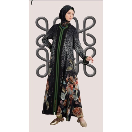 Terbaru Abaya Hikmat A5633-06 Green. grey dan gold Original