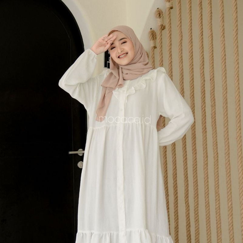 midi dress ootd hijab sontog katun rayon crincle airflow rempel bw putih hitam pink biru soft baby