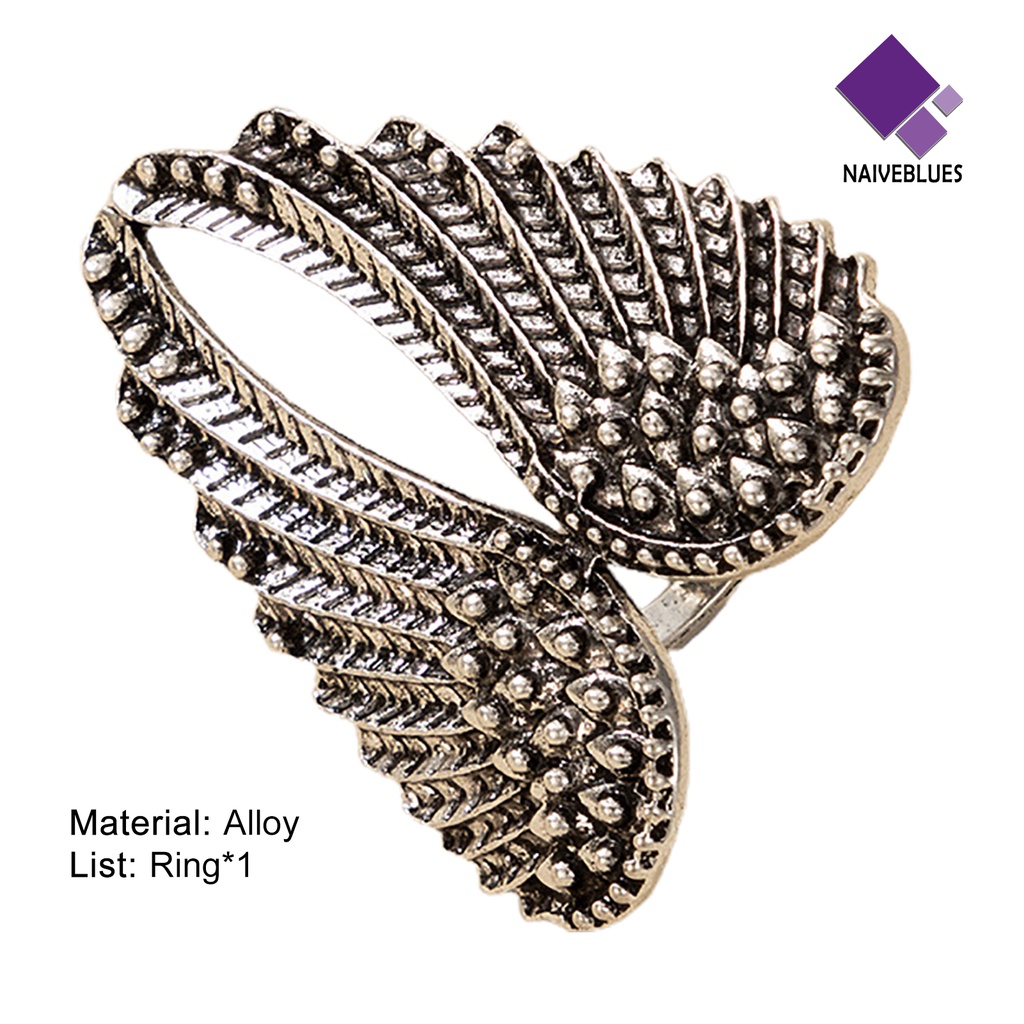 Cincin Bentuk Sayap Malaikat Bahan Alloy Metal Warna Silver Untuk Wanita