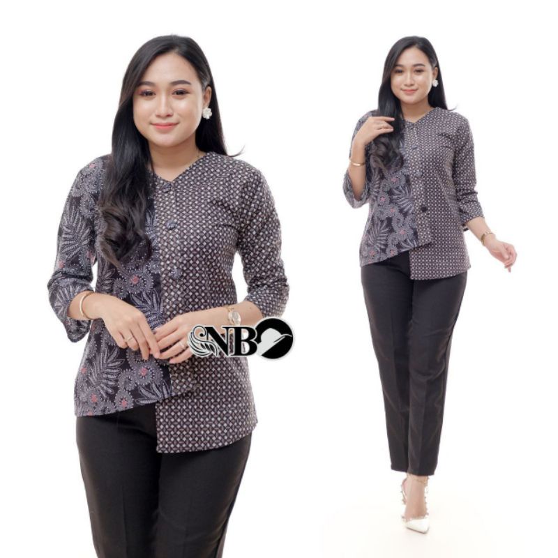 tey-17 Batik wanita ASJ SA HRB026 Kenongo Kemeja Tosca Pendek-Manggar truntum