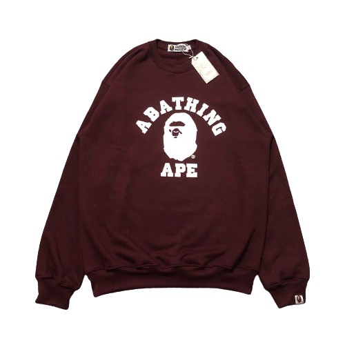 Jaket Sweater Crewneck BP COLLEGE APE – Maroon Edition Fashion Trendy Casual Pria Good