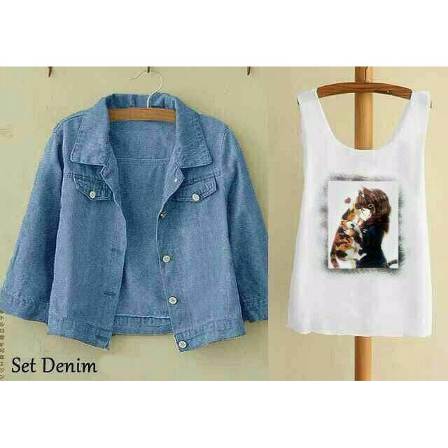 lg set denim jaket jaket fashion