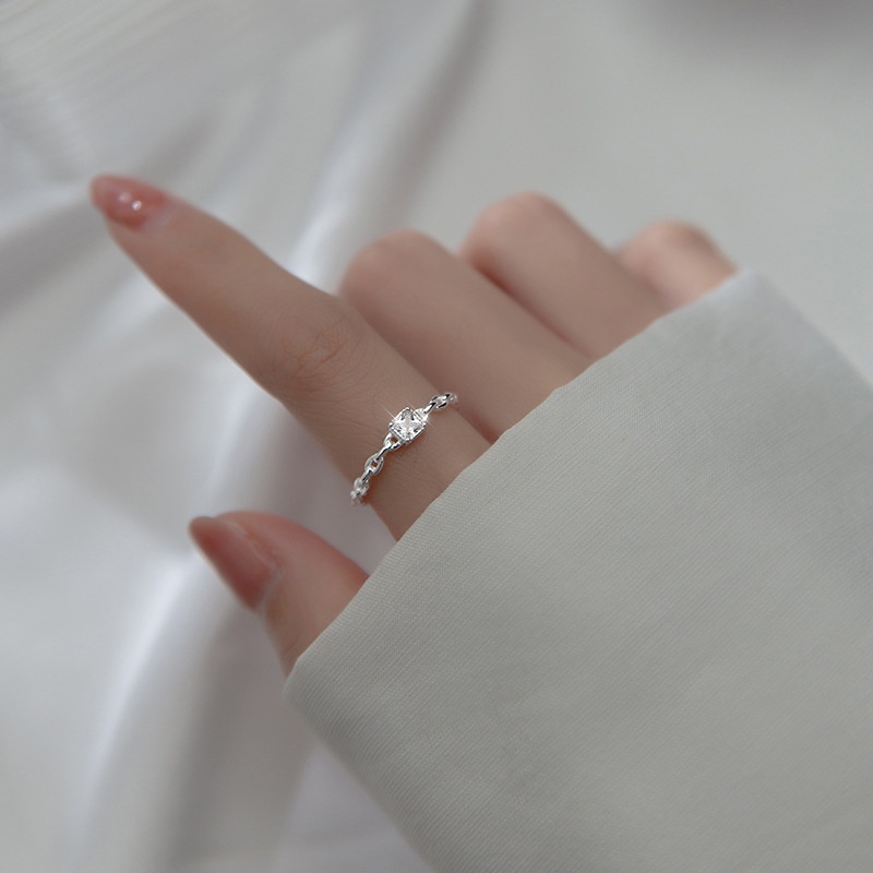 925 Perak Persegi Berlian Cincin Disesuaikan Kristal Zirkon Cincin Sederhana Wanita Manis Aksesoris Hadiah