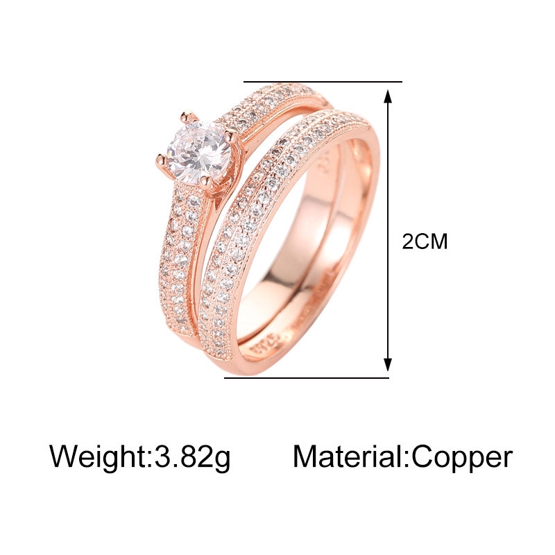 Cincin Wanita Berlian Baris Ganda Cincin Aksesoris Fashion Cincin Zirkon Dua Potong