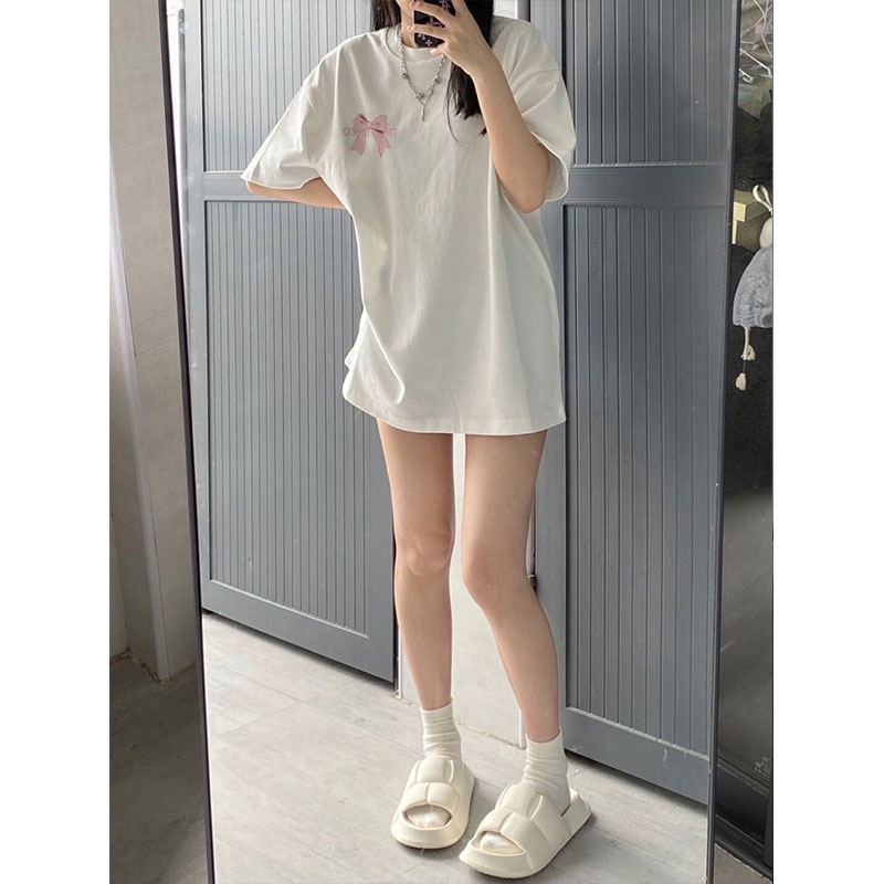 EUNII T-shirt Lengan Pendek Dasi Kupu-Kupu Korean Style/Baju Lengan Pendek Wanita/Baju Wanita/Baju Korean Style