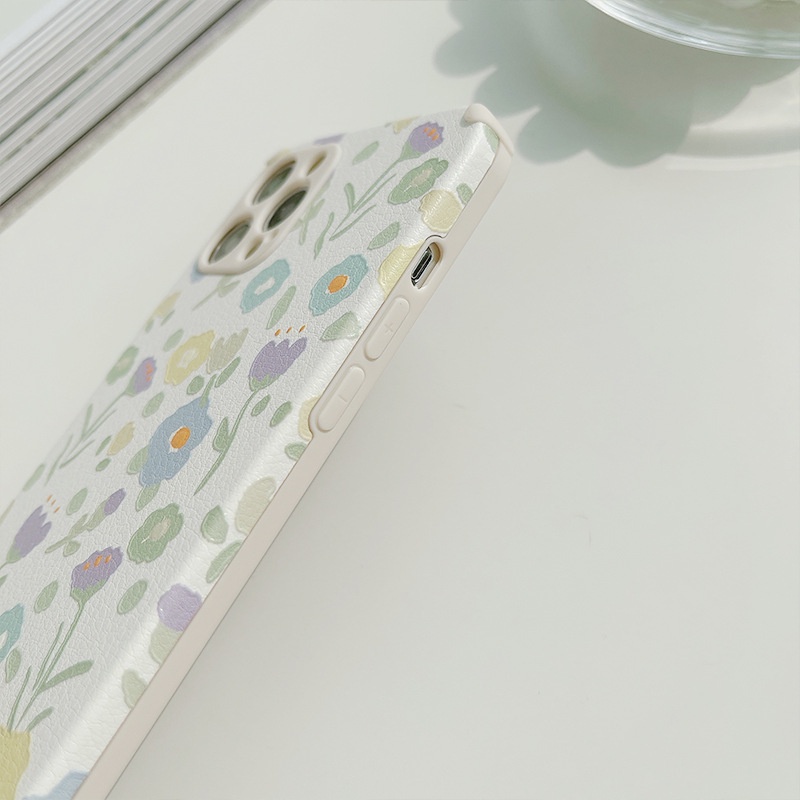 Casing Samsung A03 A03s A02 M02 A02s A22 A12 A72 A52 A32 A42 A71 A51 A50 A50s A30s A31 A30 A20 A022 MO22 M02S M12 Faux Leather Simple Flowers Tpu Phone Case Soft Protective Cover-4