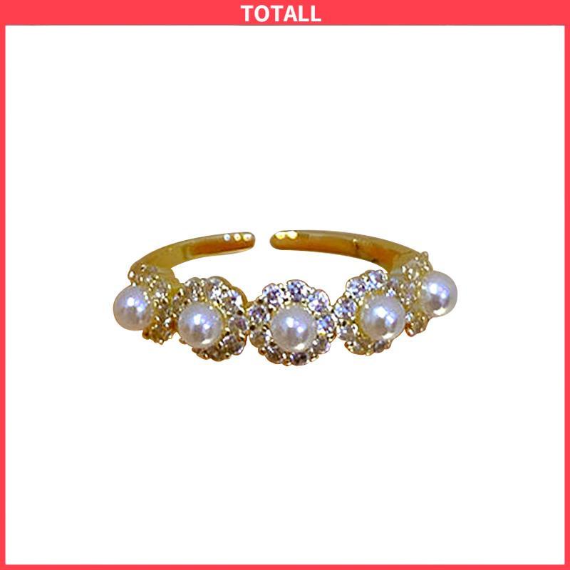 COD Double-layer Retro Pearl Diamond Ring Niche Light Desain Mewah Cincin Dapat Disesuaikan Terbuka-Totall