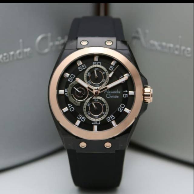 Jam pria ALEXANDRE CHRISTIE AC6546 HITAM RING ROSEGOLD