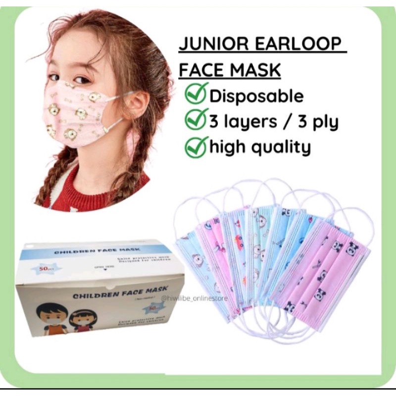 Masker Anak 3 Ply karakter Motif Earloop isi 50 Pcs/Box.!!! FREE BOX