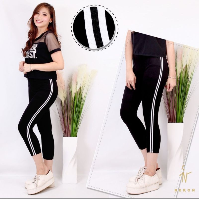 LEGGING 7/8 LIST PUTIH / LEGGING LIST DUA / LEGGING 7/8