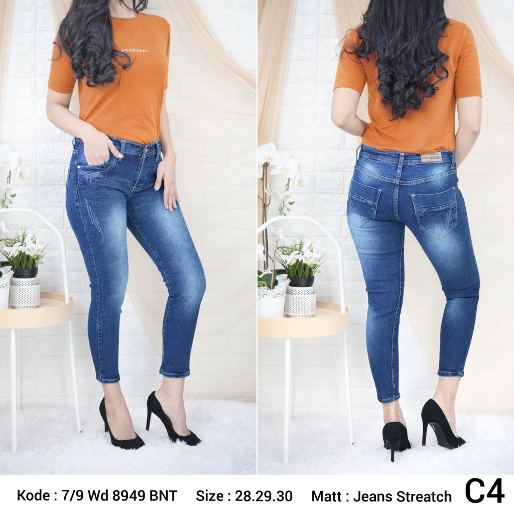 jeans Wanita 7/9 pencil motif Cakar-real pict