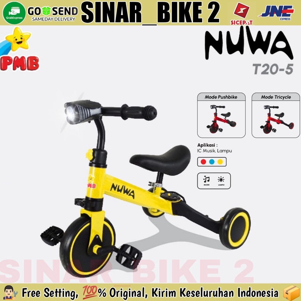 Sepeda Anak Roda Tiga Tricycle 3 in 1 Nuwa T20-5  &amp; T-20-9 Ada Stir Mode Pushbike