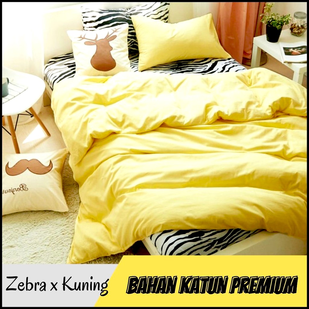 Mutiara Sprei Murah Promo Katun Lokal Premium Zebra x Kuning Sprey Katun Dingin Bahan Rayon