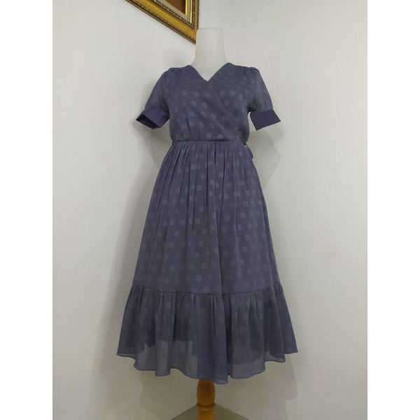 (BISA COD) Dress Vintage, Dress Bunga, Dress Tartan, Longdress, Dressmidi-Polka2