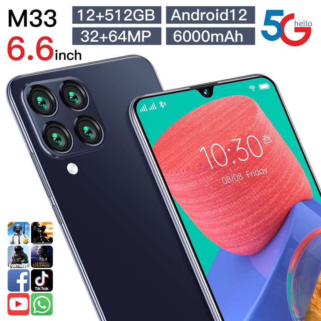 Handphone M33 5G 6.6inci Android 12 RAM 12GB+ROM 512GB Dual SIM wifi