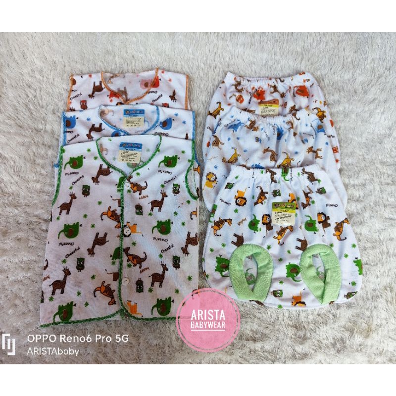 ARISTAbaby - paket hemat isi 18pcs/9stel baju+celana bayi putih MOTIF JUNGLE