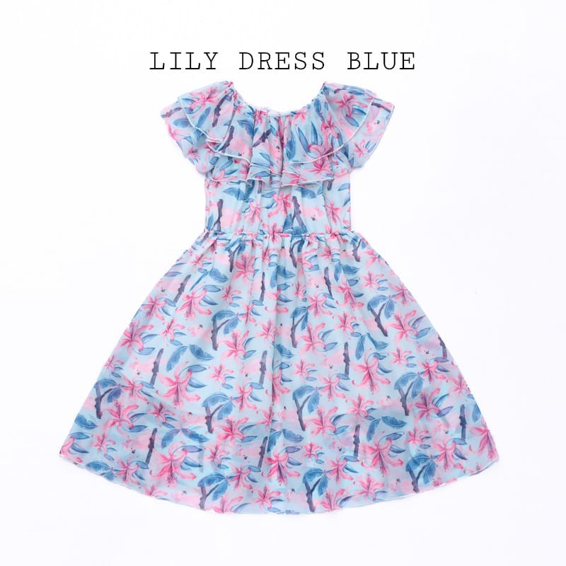 LILY DRESS BLUE / DRESS SABRINA ANAK PEREMPUAN REMAJA IMPOR KOREA / BAJU TERUSAN BUNGA DAILY