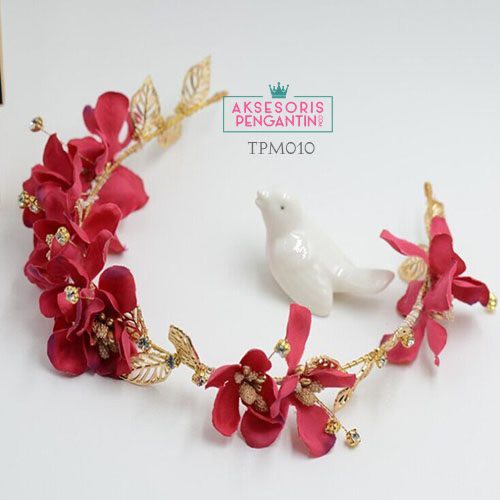 [BISA COD] HEADPIECE PENGANTIN HAIRBAND AKSESORIS RAMBUT WEDDING MERAH TPM010