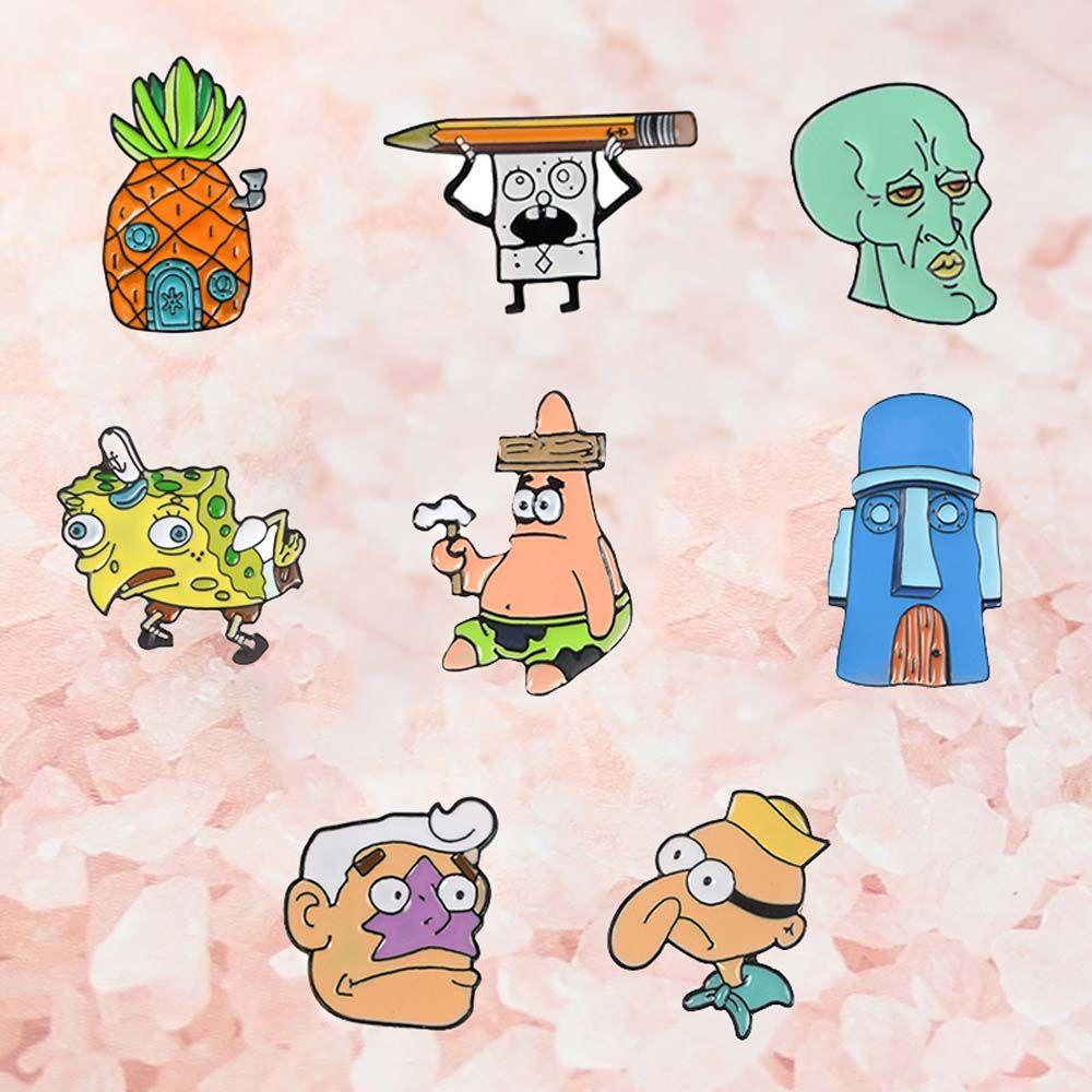 MXBEAUTY Spongebob SquarePants Ransel Hadiah Untuk Wanita Pria Hadiah Untuk Anak-Anak Patrick Star Perhiasan Aksesoris Bob Pineapple Badge Pin Enamel Pin