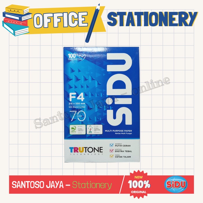 

Kertas HVS SIDU F4 70 GSM - HVS SIDU F-4 70 gram 215 x 330 mm - 1 RIM