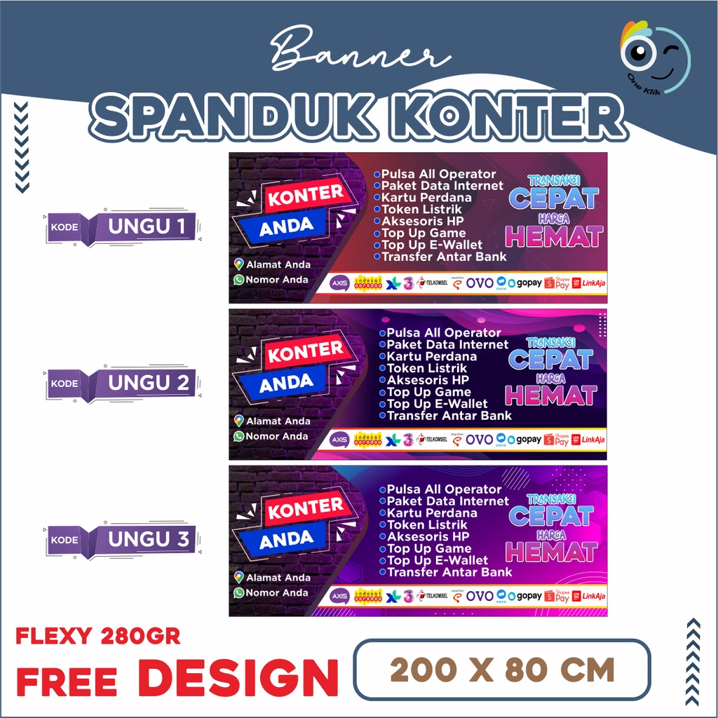 Banner Spanduk Konter Pulsa / Spanduk konter murah / Konter Hp Variasi Ungu