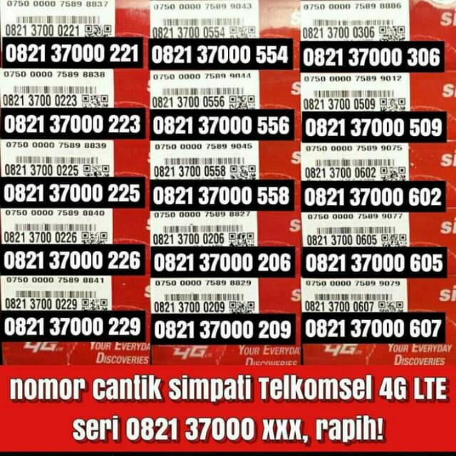 No Cantik Kartu Perdana Simpati Telkomsel 4G 0821 37000 xxx