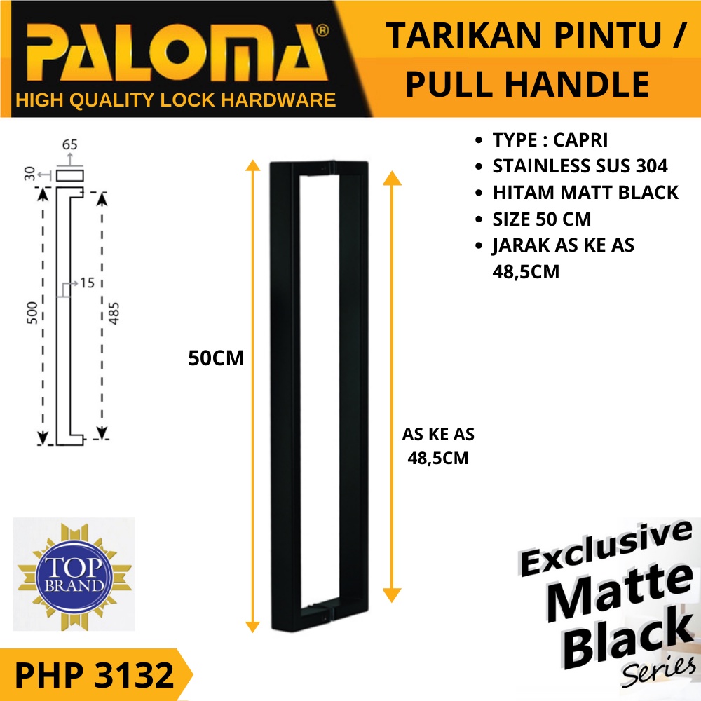 PALOMA PHP 3132 CAPRI PULL HANDLE TARIKAN PINTU 50CM HITAM BLACK