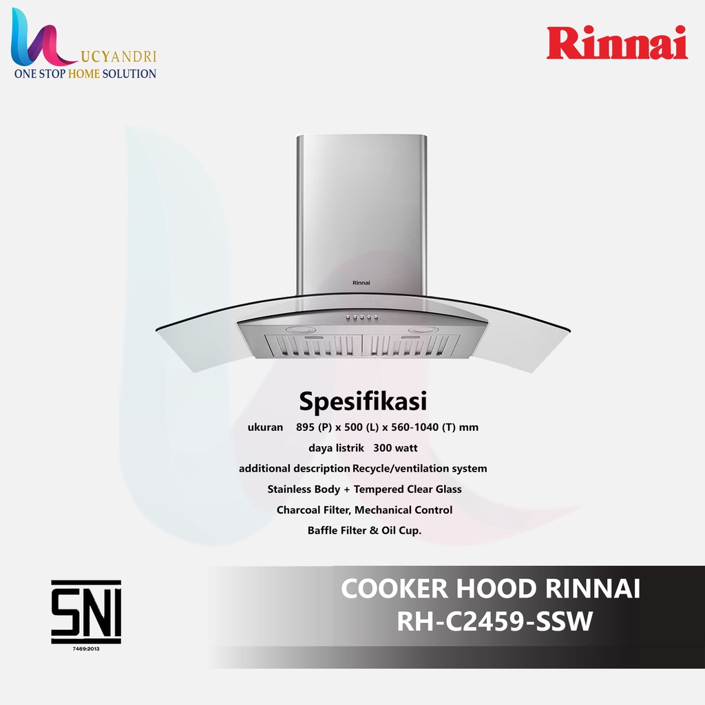 Penghisap Asap Dapur Cooker Hood Chimney Rinnai RH-C2459-SSW