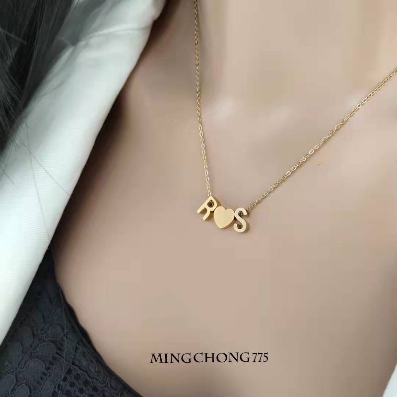 Disesuaikan 18 K Emas Huruf Kalung Baja Titanium Wanita DIY Huruf Liontin Beberapa Suster Klavikula Rantai Hari Valentine Hadiah