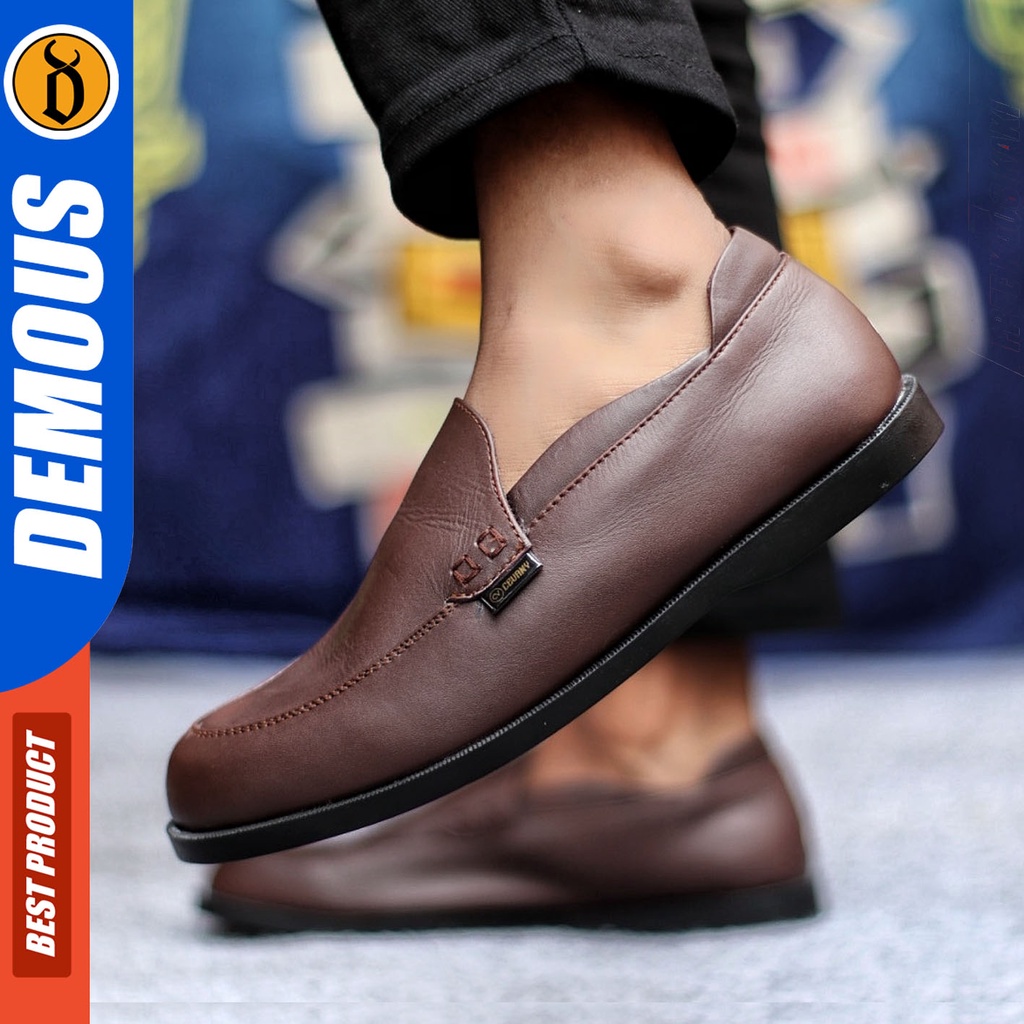 Sepatu Formal Pria Sepatu Casual Pria Kulit Asli Slop Sepatu Pantofel Kerja Kantor Kuliah Kondangan Sepatu Hitam Pria DEMOUS MIKEY