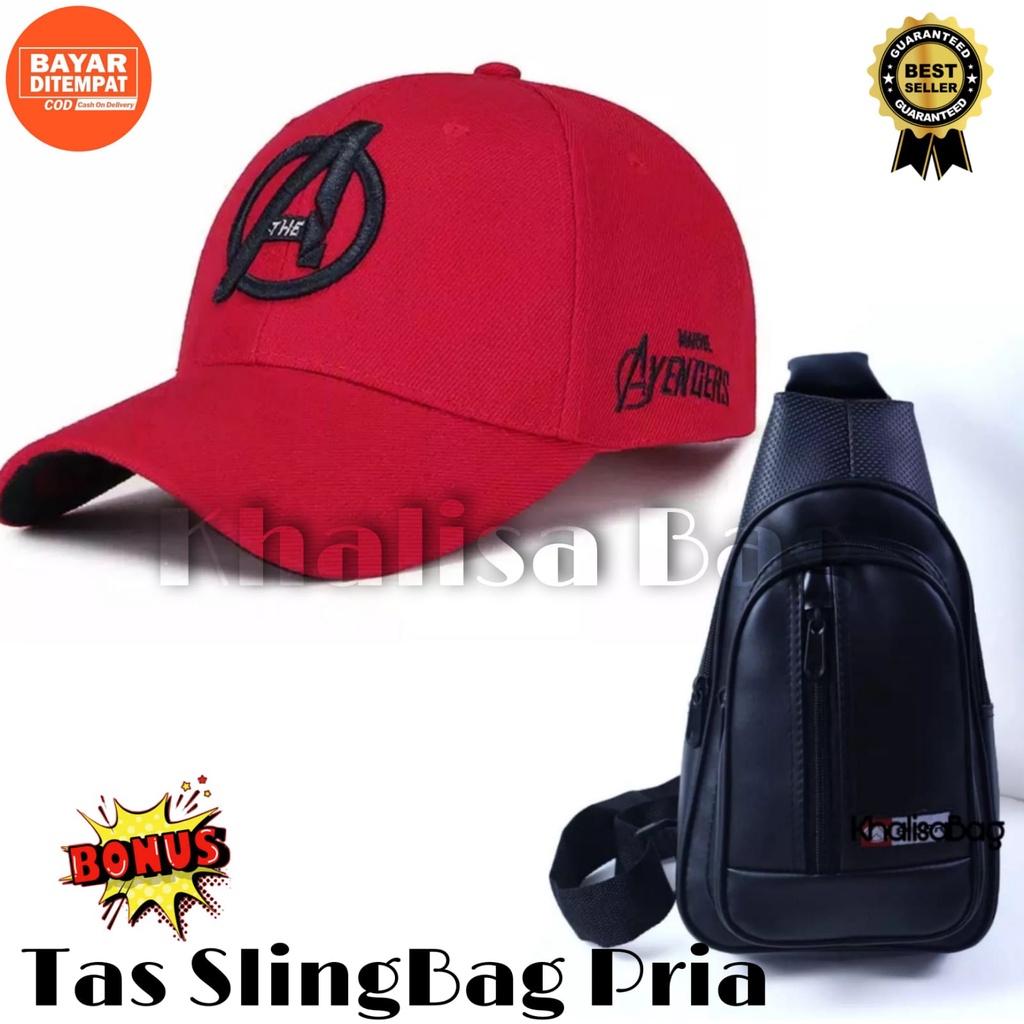 TOPI GRATIS TAS SELEMPANG- TOPI PRIA KEREN DEWASA MOTIF KARAKTER AVENGGER BORDIR TEBAL PET COWOK MOD